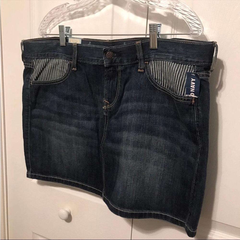Old Navy Jean Skirt With Striped Front Pockets Womens Size 12 Blue Denim NEW